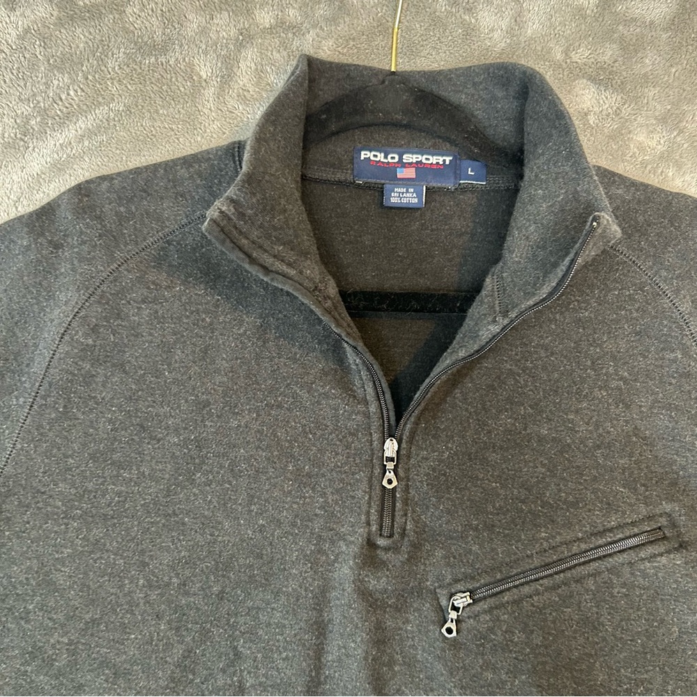 Polo Sport Ralph Lauren Sweater Mens L Large Gray 1/4 Zip Pullover With Zippers‎